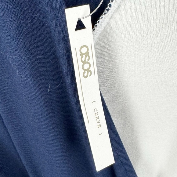 ASOS Curve White, Blue & Gray Colorblock Tie Waist Dress Size 16 - Picture 8 of 11